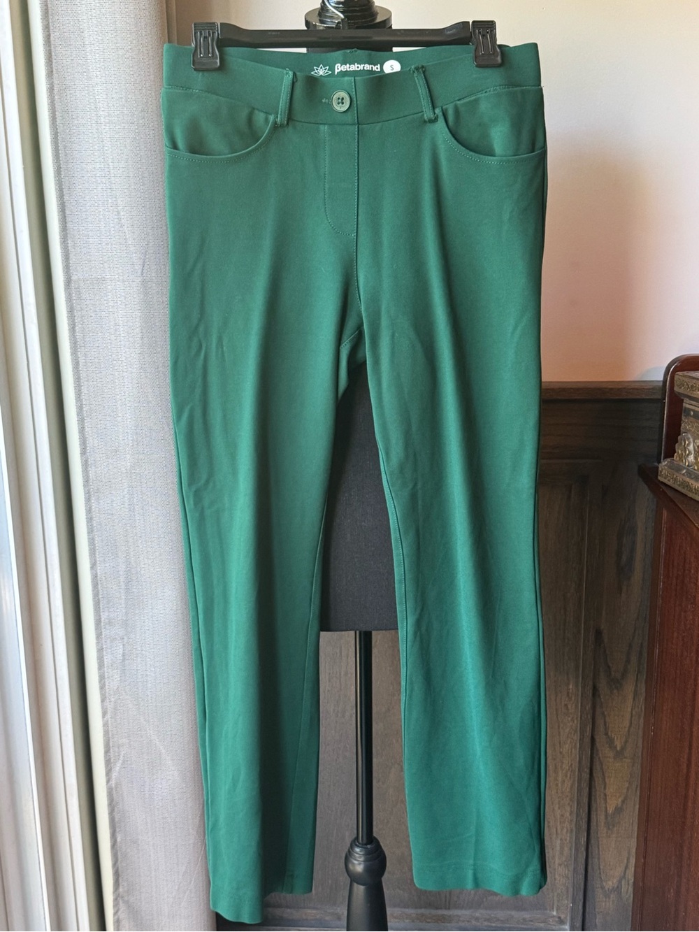 Betabrand Emerald Green Straight-Leg Pull-On Pants